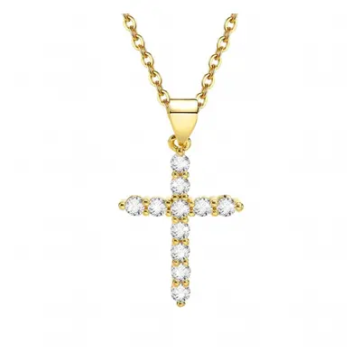 Minimalist Cubic Zirconia Cross Pendant Neckalce for Women, CZ Crucifix Neclace, 316L Stainless 