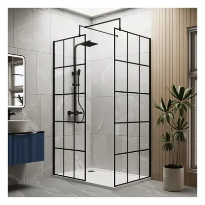 8mm Glass Walk In Wetroom Screens with Matt Black Framed Design and White Shower Tray - x 700mm