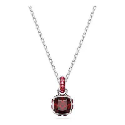 Birthstone Rhodium Plated Red Square Cut January Pendant