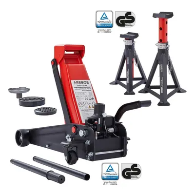 AREBOS 3T Hydraulic jack with foot pedal | 2x jack stands | tons load capacity | supports | jack