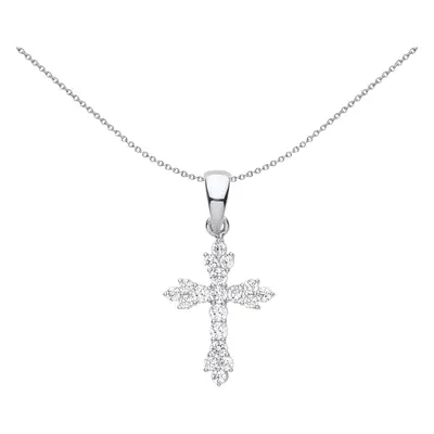 Jewelco London Unisex Rhodium Plated Sterling Silver CZ Bottoni Fiery Cluster Cross Pendant Neck