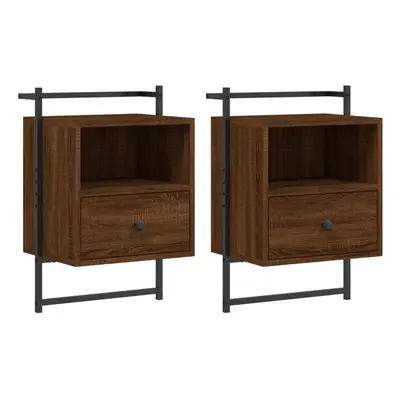 (brown oak, pcs) vidaXL Bedside Cabinet Wall-mounted Nightstand Sonoma Oak Engineered Wood