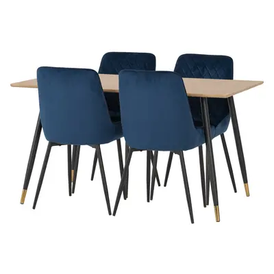 Hamilton Dining Set with Avery Chairs Medium Oak Effect Sapphire Blue Velvet