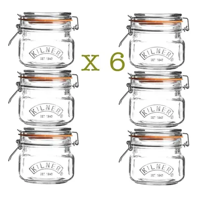 6 x Kilner Square 0.5 Litre Airtight Clip Top Preserve Jars 0025.510