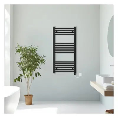 (Black, 1000x500mm) Prefilled Electric Straight Heated Towel Rail Radiator Ladder Warmer