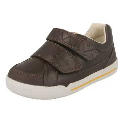 (UK 9.5 Child, Brown) Boys Clarks Double Strap Casual Shoes Lil Folk Toby - F Fit