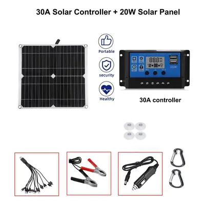 (panel with 30A) 20W Solar Panel USB 5V DC 12V With 10/20/30A Controller Flexible Solar cells fo