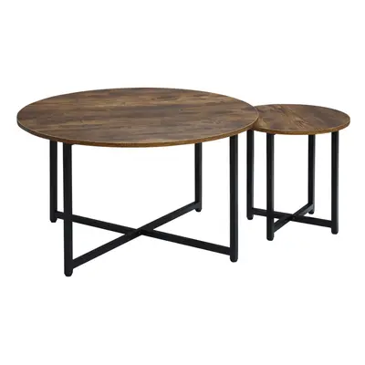 HOMCOM Pcs Round Coffee Table with Metal Frame Side Accent Tables Brown