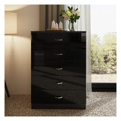 (Black) Drawer High Gloss Chest Of Drawers