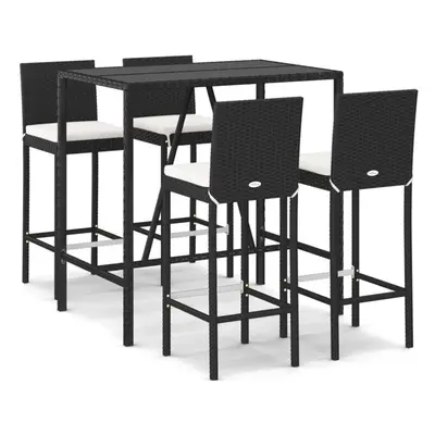 (black, piece) vidaXL Garden Bar Set Table and Chair Piece with Cushions Black Poly Rattan