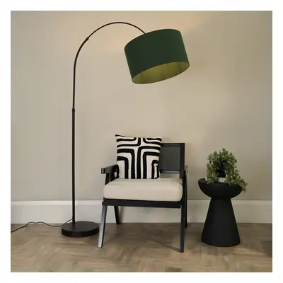 ValueLights Louis Black Arched Curved Floor Lamp with Green Shade