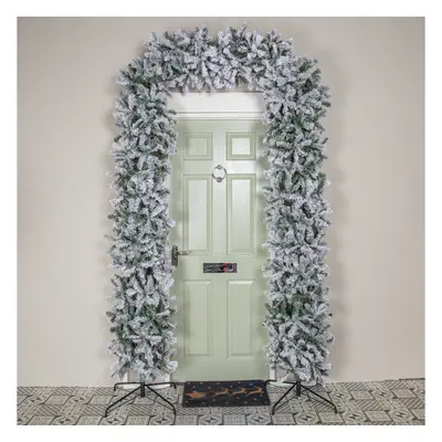 8ft (2.57m) Single Door Artificial Snow Flocked Christmas Tree Arch in Green with Tips