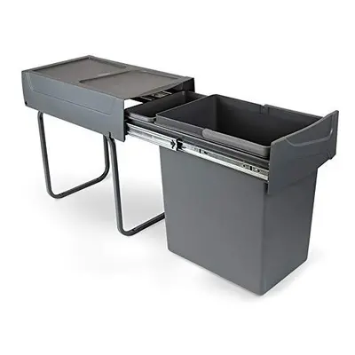 Waste container with lower fixing for kitchen removable recycling bin L steel and plastic anthra