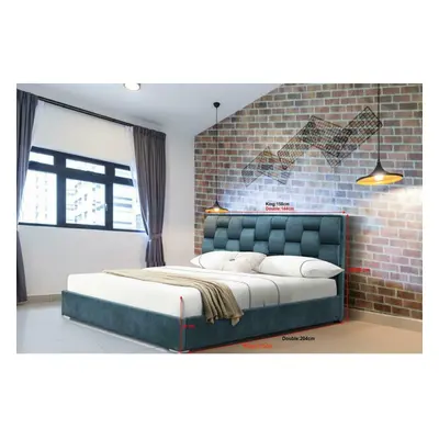 (5ft Kingsize, Blue) Auckland PLush Velvet Fabric Bed Frame