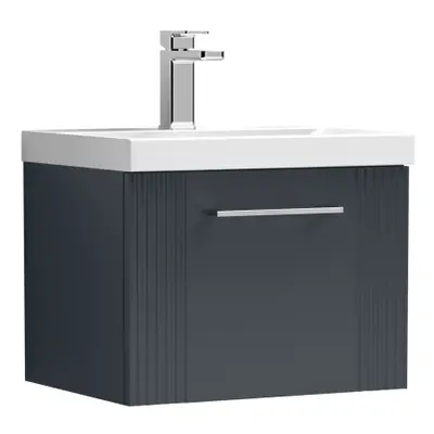 Retro Drawer Wall Hung Vanity Unit with Thin-Edge Tap Hole Ceramic Basin - 500mm - Satin Soft Bl