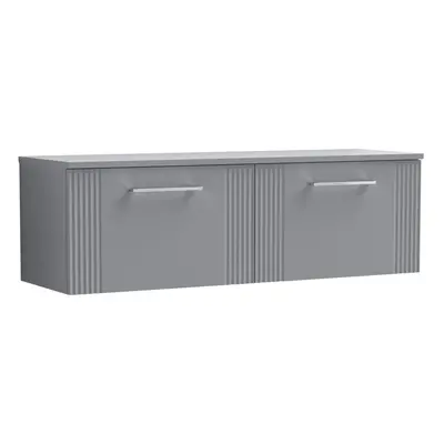 Retro Drawer Wall Hung Vanity Unit with Colour Coordinating Worktop - 1200mm - Satin Grey - Balt