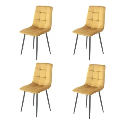 (Yellow) Plush Velvet Padded Dining Chairs with Metal Legs Home Furniture 4pcs