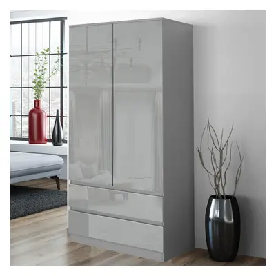 ((Grey)) High Gloss Door Wardrobe With Drawers Cabinet Storage