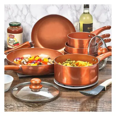 6 PCS Ceramic Copper Induction Cooking Pots Lid Saucepans Cookware Set