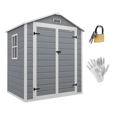 Outsunny Garden Shed 6'x4.5' Plastic Tool Storage House w/ Lockable Double Doors