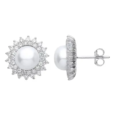 Jewelco London Ladies Sterling Silver Cubic Zirconia & Freshwater Cultured Pearl Full Moon Star 