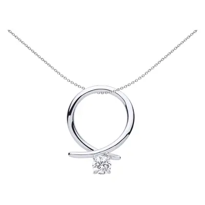 Jewelco London Ladies Sterling Silver Cubic Zirconia Solitaire Crossover Pendant Necklace inch -