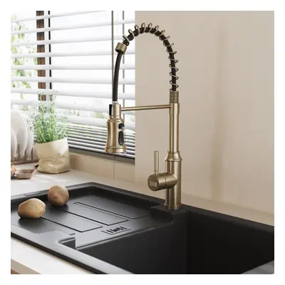 (Gold) Kitchen Pull Out Tap Swivel Faucet with Spring Spout