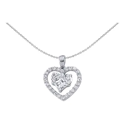 Jewelco London Ladies Sterling Silver Heart Cubic Zirconia Halo Love Heart Pendant Necklace inch