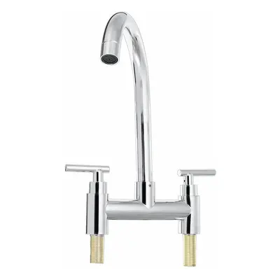 Modern Dual Lever Chrome Kitchen Sink Faucet Hot Cold Mixer Taps Deck Mounted Tap Hole