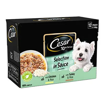 Cesar Senior 10+ Mixed Selection Deliciously Fresh Senior Wet Dog Pouches Mixed in Sauce, x g