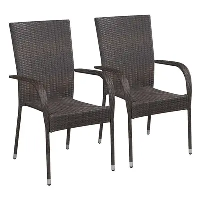 vidaXL 2x Outdoor Stacking Dining Chairs Poly Rattan Brown Home Kitchen Seats