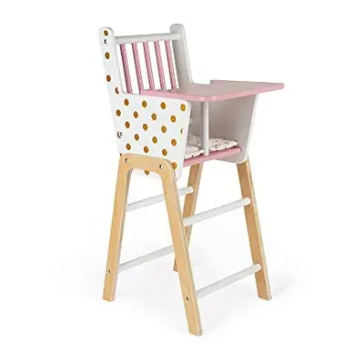 Janod Candy Chic Highchair - Wooden Baby Doll Chair - Perfect for Kids Mommy & Me Role Play - De