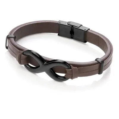 Jewelco London Mens Chocolate Brown Leather Stainless Steel 18mm Infinity Symbol Strap Bracelet 