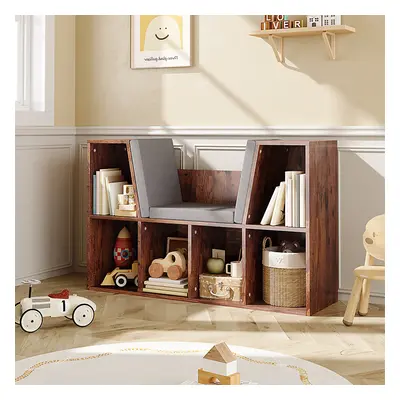 (Retro Brown) Cozy Kids Bookcase with Reading Seat