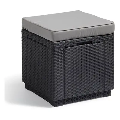 (Graphite) Keter Cube Cushion Seat Table Footrest Storage Box