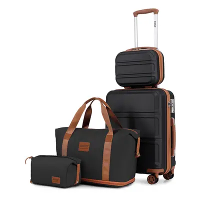 (Black/Brown) 12+20 Inch ABS Hard Shell Suitcase And Travel Bags