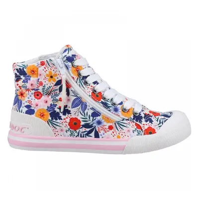 (4 (Adults')) Jazzin Malden Floral | White/Multi | Ladies Fun Print Canvas Trainers