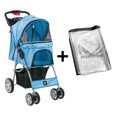 (Blue Pet Stroller + Cover) KCT Hooded Pet Strollers for Small to Medium Sized Pets