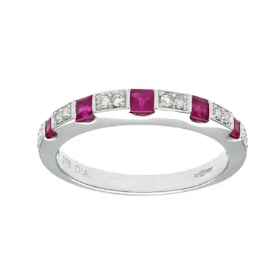 (O) Jewelco London Ladies 9ct White Gold Diamond And Ruby Eternity Ring