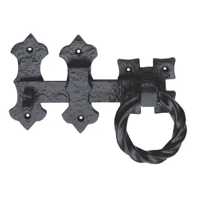 Ornate Ring Lift Handle Latch Set for Outdoor Gates Black Antique Finish