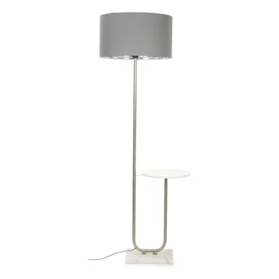 ValueLights Tavel Brushed Chrome Floor Lamp with Table with Large Grey and Chrome Reni Shade