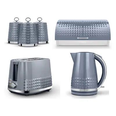 Tower Solitaire Grey Kettle Slice Toaster Bread Bin & Canisters Set