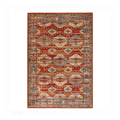 (Valeria 8024R Orange/Multi, Runner : x cm) Oriental Traditional Distressed Faded Rugs Modern Sm