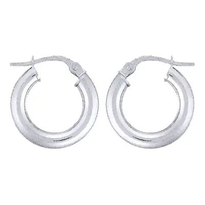 Jewelco London Ladies 9ct White Gold - 3mm Gauge Classic Plain Hoop Earrings - 15mm - ENR02904