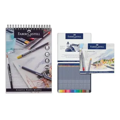 Faber-Castell Goldfaber Aqua, Watercolour Pencils, Tin Of & Watercolour Pad, A5, Spiral Bound Pa