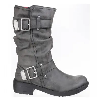 (6 (Adults')) Trumble | Black | Women's Double Buckle Biker Boots