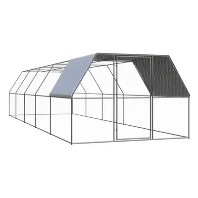 vidaXL Outdoor Chicken Cage Galvanised Steel Patio Chicken Hen House Coop Run