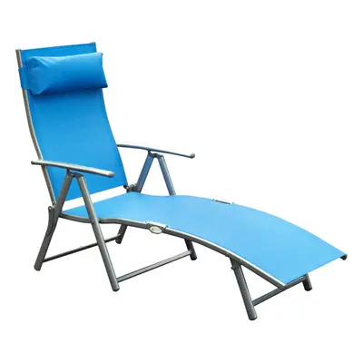 Outsunny Sun Lounger Recliner Foldable Levels Texteline Blue