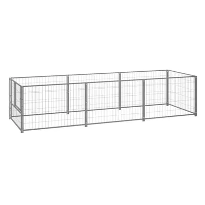 vidaXL Dog Kennel Silver m? Steel Puppy Enclosure Outdoor Patio Dog Cage