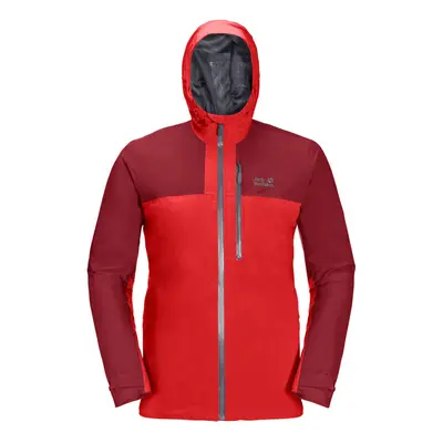 (XL, Fiery Red) Jack Wolfskin Mens Go Hike Waterproof Windproof Stretch Hooded Jacket